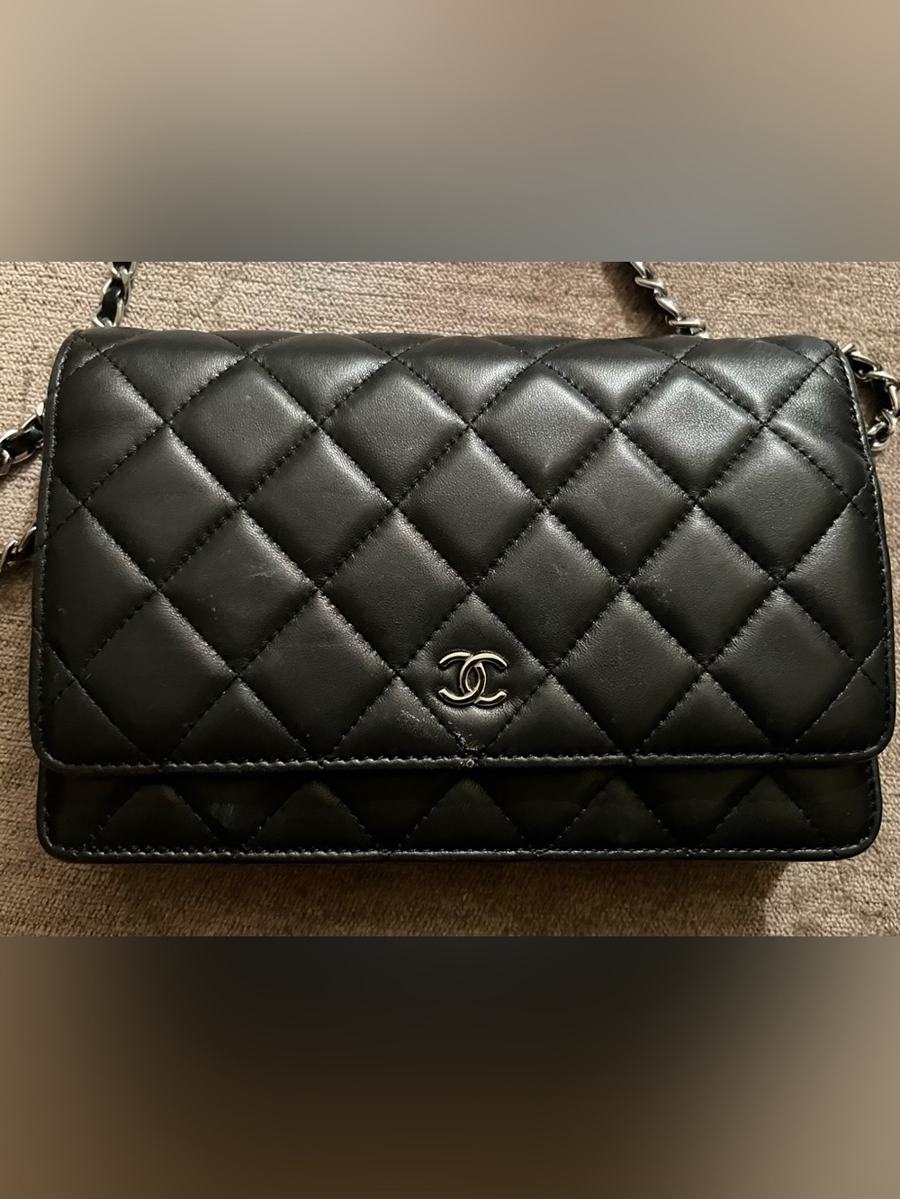 CHANEL STYLE Black Quilted WOC Crossbody Bag with CC Logo